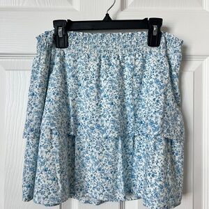 Altar’d State flowy Blue and White Floral Mini Skirt